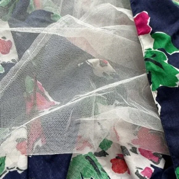 Patty O'Neil Floral Strapless Navy Blue Dress Kentucky Derby Prom 80s Vtg 6 - Picture 10 of 11